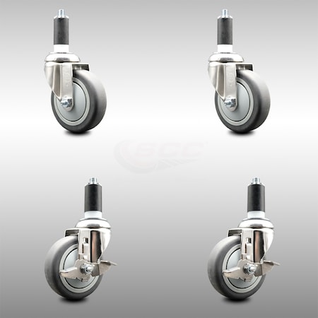 Service Caster 4 Inch 316SS Thermoplastic Rubber Swivel 1-1/4 Inch Stem Caster Brake SCC, 2PK SCC-SS316EX20S414-TPRB-2-TLB-2-114